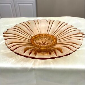 EUC VTG Pink Depression Glass Dish with Handles 8.5” Wide